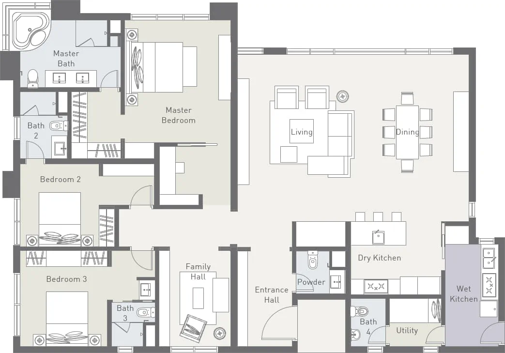 Cappella Embassy Type A1 floor plan — 2,260 sqft 3+1 bedroom